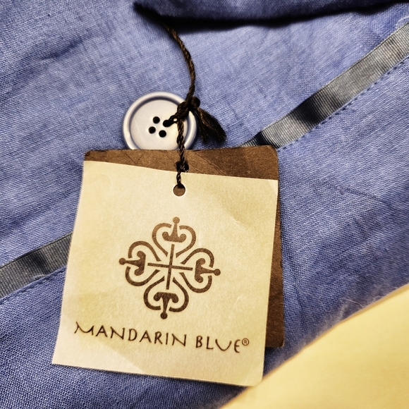 NWT Mandarine Blue Linen Cropped Button Front Blazer Jacket Size Medium Career - Picture 4 of 7